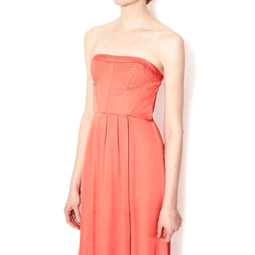 BCBG Maxazria Pink Coral Strapless Fitted Bustier Slit Dress