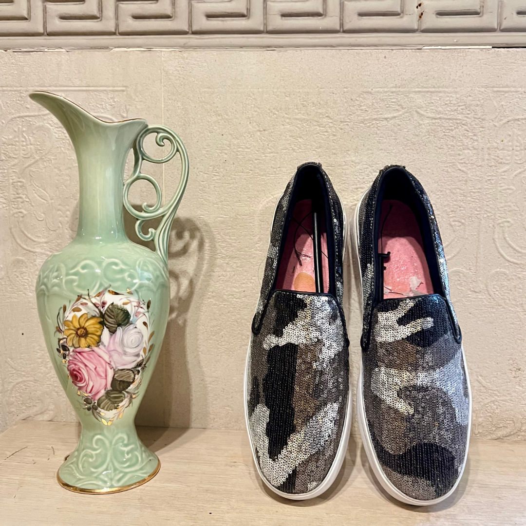 Guess Grey Deanda Sequin Embellished Slip On Shoes