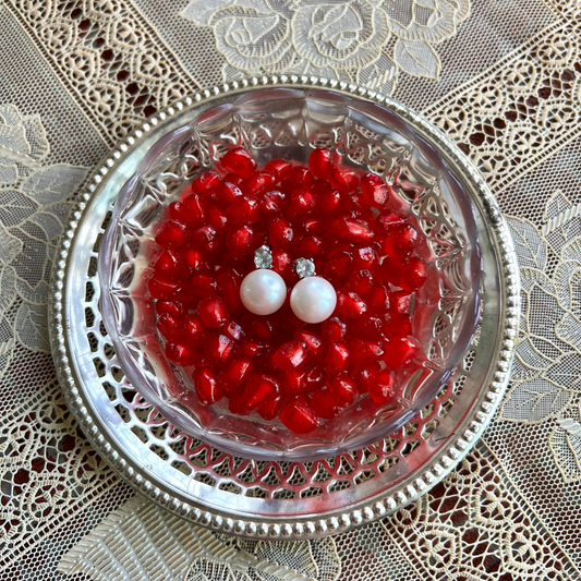 Faux Pearl & Diamond Earrings
