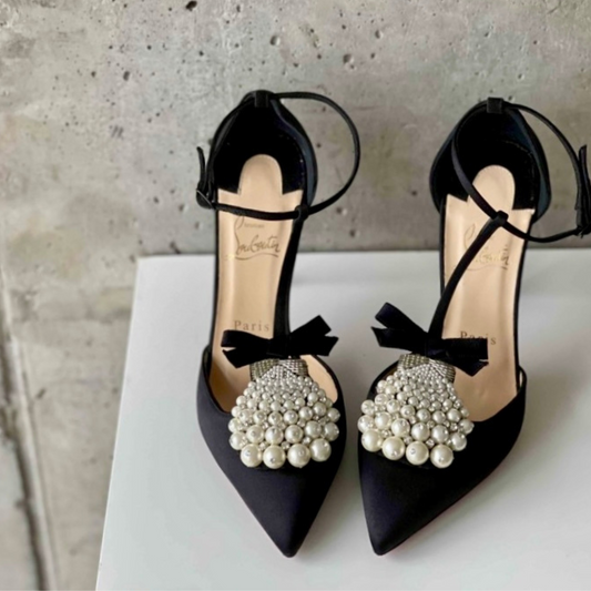 Christian Louboutin Black Goyetta 100 Embellished Satin-Crepe Pumps