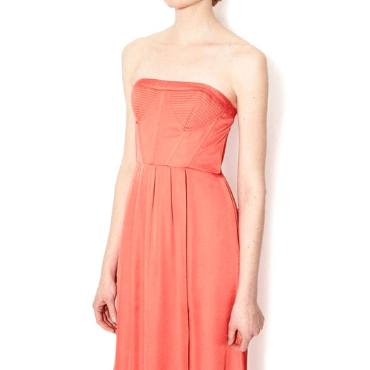 BCBG Maxazria Pink Coral Strapless Fitted Bustier Slit Dress